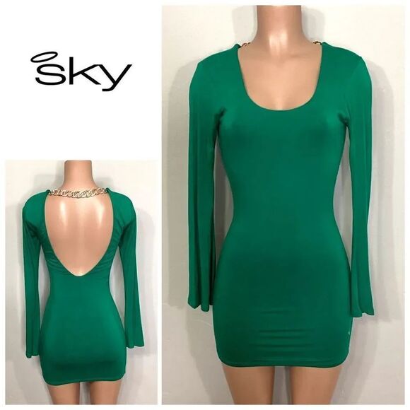 Sky Dresses & Skirts - New. SKY long sleeve embellished Kelly green dress. RUNS SMALL. Normally $200